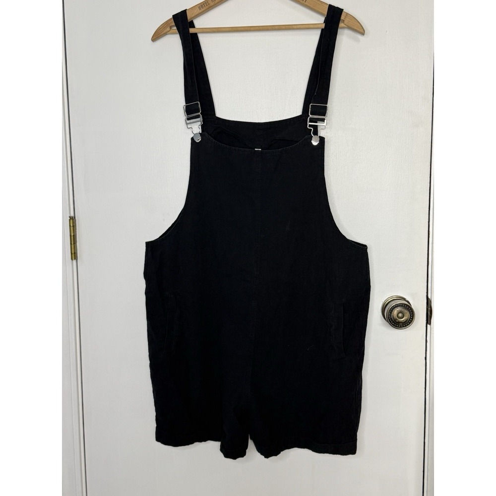 Fashion Overall Jumper Cotton Linen Shorts Cuffed Black Pockets size XL